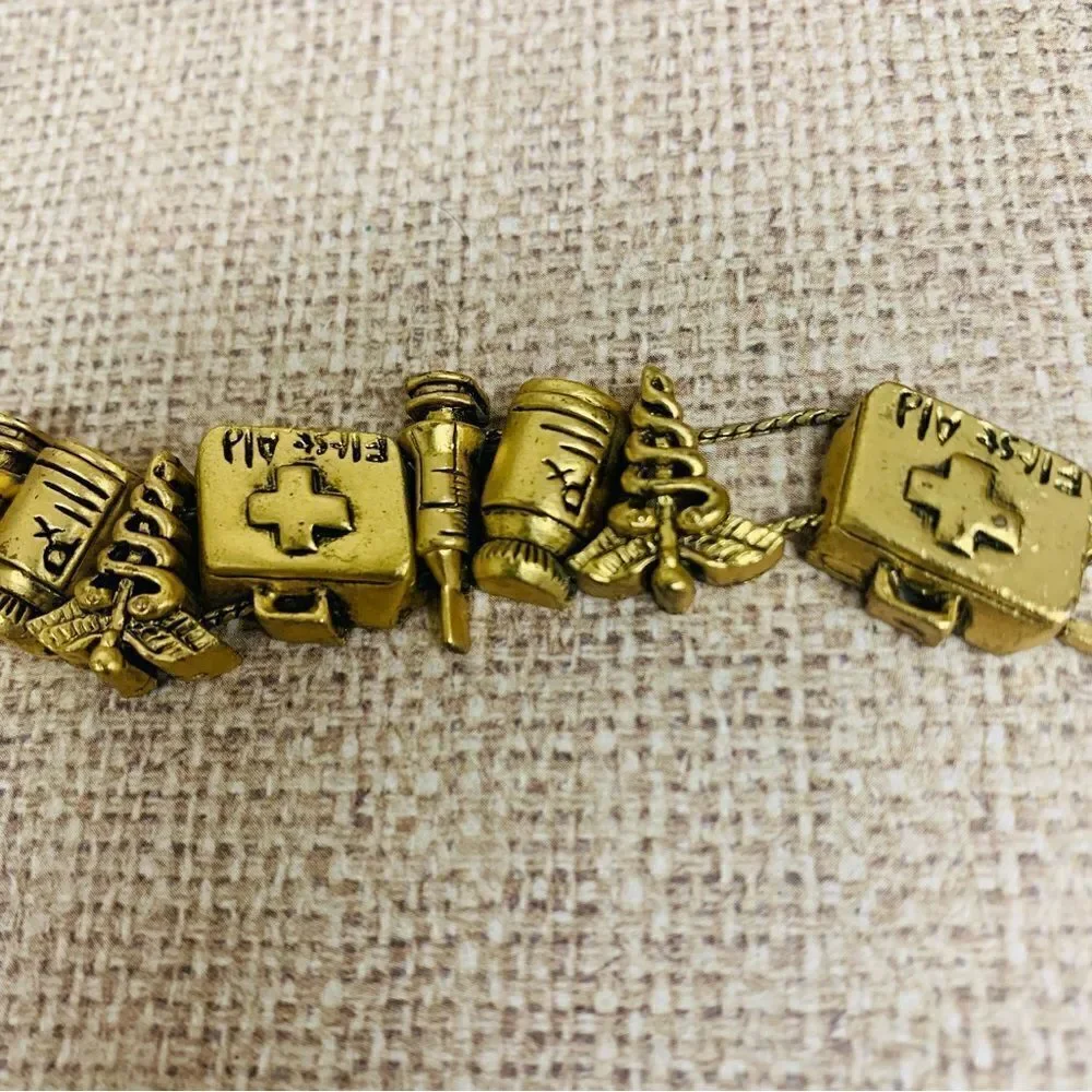 VTG Gold Nurses Doctor Slide Charm Bracelet‎